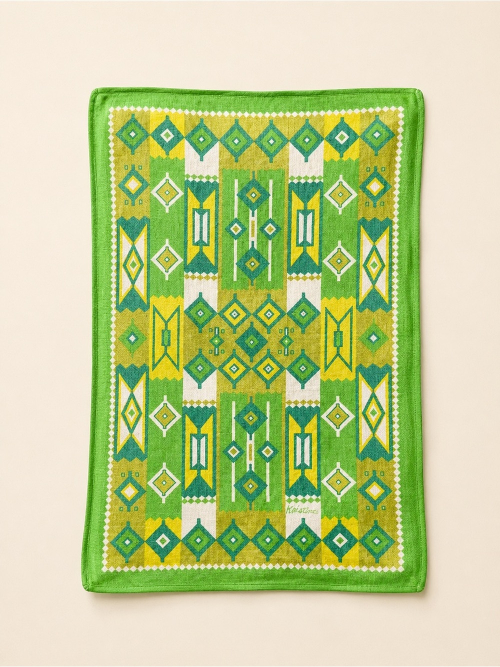 Vintage Green Geometric Kitchen Linen